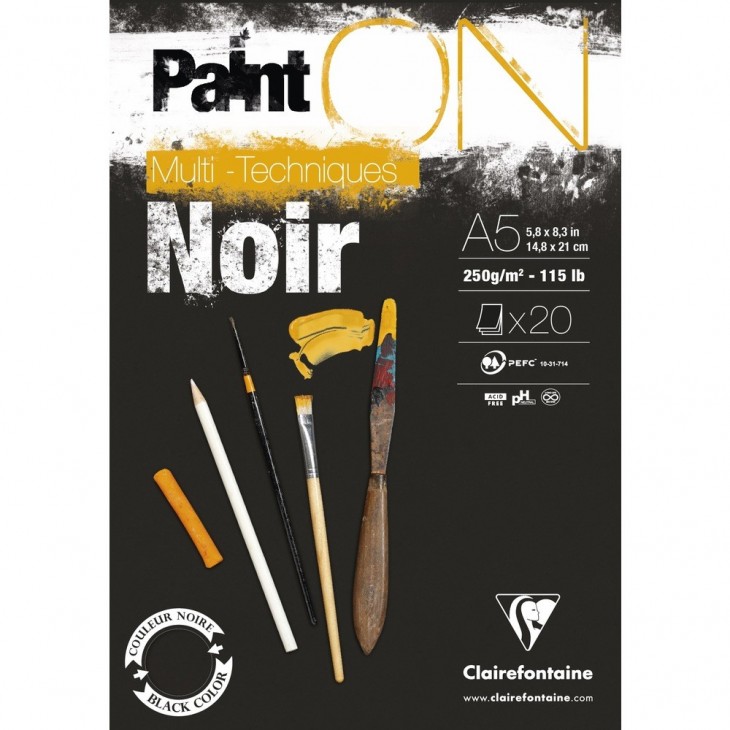 Clairefontiane PaintOn Black Glued Pads A5 20 Sheets 250g.