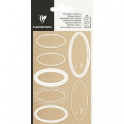 Aspect Kraft Clairefontaine 617068C Dimensions Packaging : 8,5x16cm Motif : Ovales Blancs Un Sachet De 28 Étiquettes Cadeaux Adhésives Blanches/Kraft Étiquettes Pour Cadeaux Adhésives 