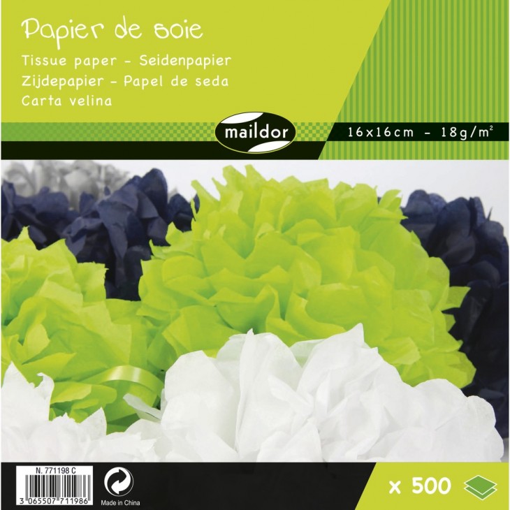 PAPIER SOIE, Paquet de 500 feuilles 18g/m2 au format 16x16cm.