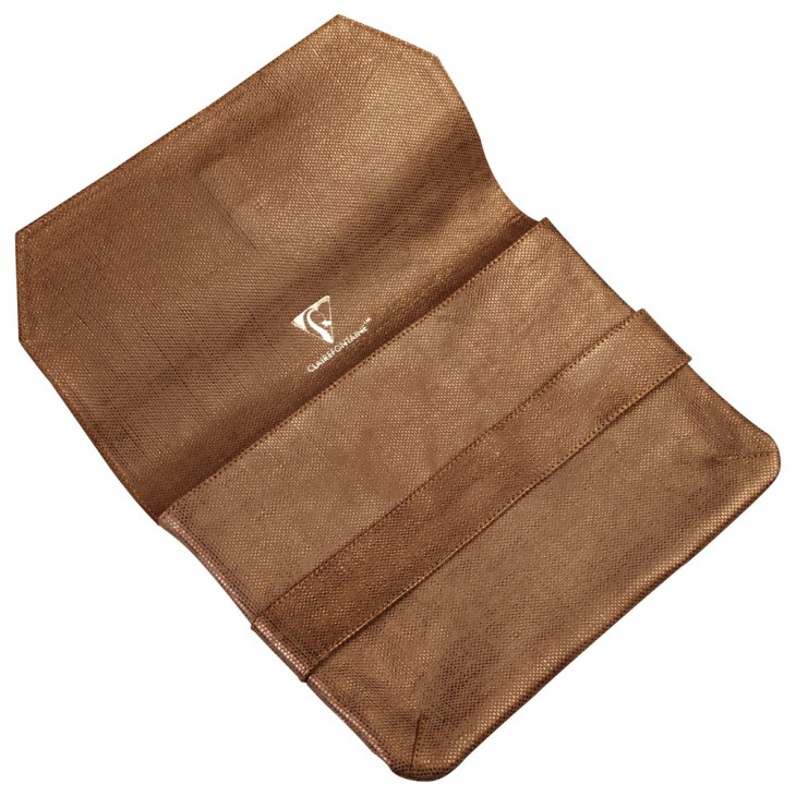 Clairefontaine Astuccio Slim Kleo-Pathra In Vera Pelle Di Agnello – Color Oro, Chiusura Zip, Dimensioni 19,5 Cm – Concia Vegetale Eco-friendly