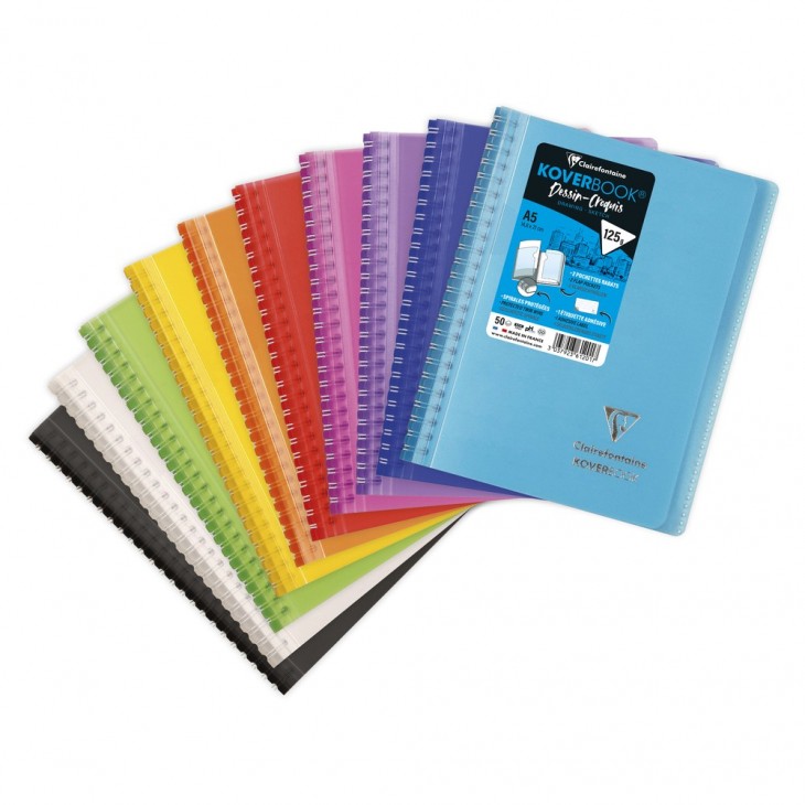Carnet dessin/croquis Koverbook reliure intégrale enveloppante A5 100 pages papier blanc 125 g couverture polypropylène