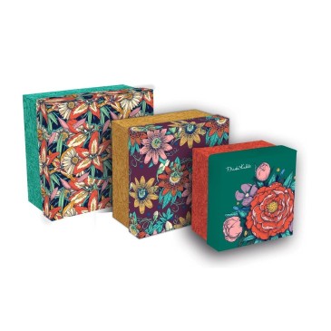 Lot De 3 Boîtes Gigognes Hexagonales, Motif Floral, Avec Couvercles