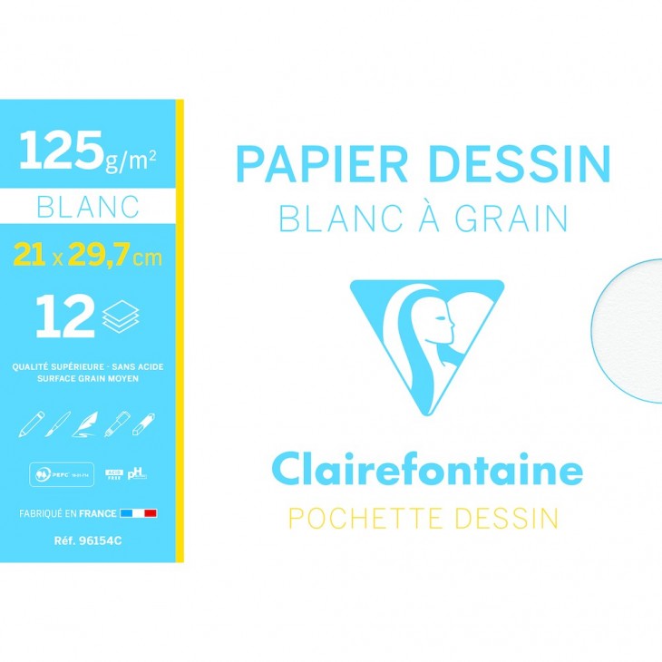 Clairefontaine A4 Grained Drawing Paper 125g 12 sheets.