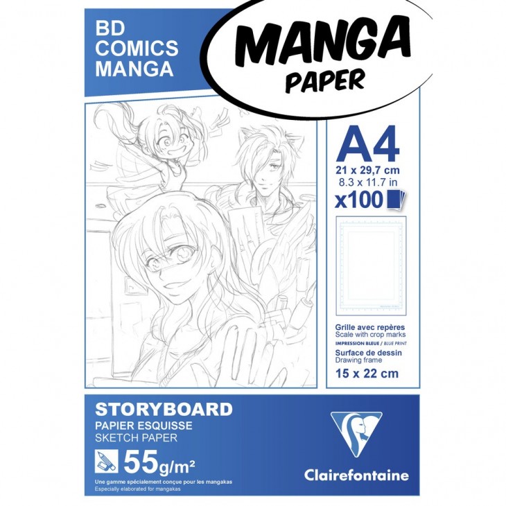 Manga Storyboard bloc collé 100F A4 55g grille simple.