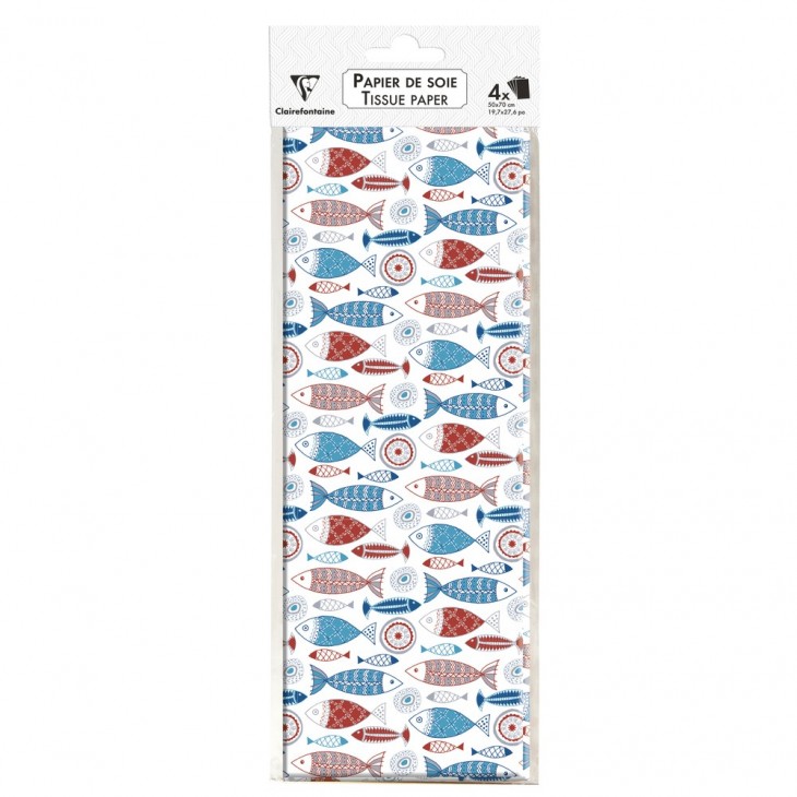 Sachet de papier de soie 4F pliées 50x70cm, Poissons.