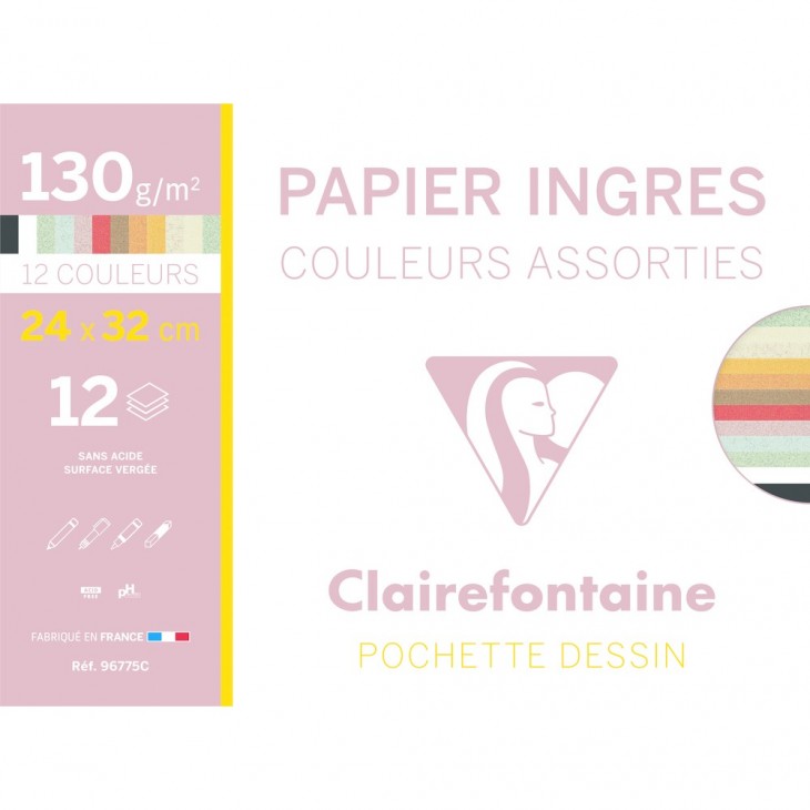 Clairefontaine Ingres Papier Couleur Pastel Lot de 25 crème 50 x 65 cm 130 g 