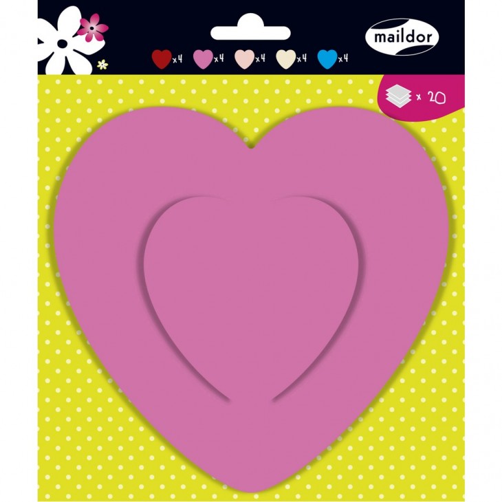 Pack of 20 colored shapes, Hearts.
