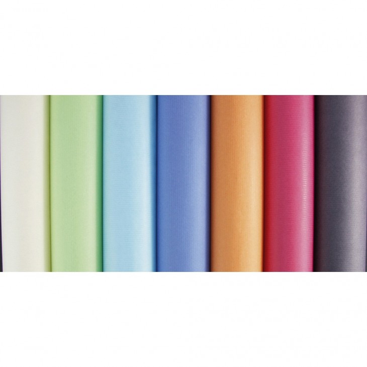 Coloured kraft roll 3,00x0,70m on carton assortment of pastel colours.