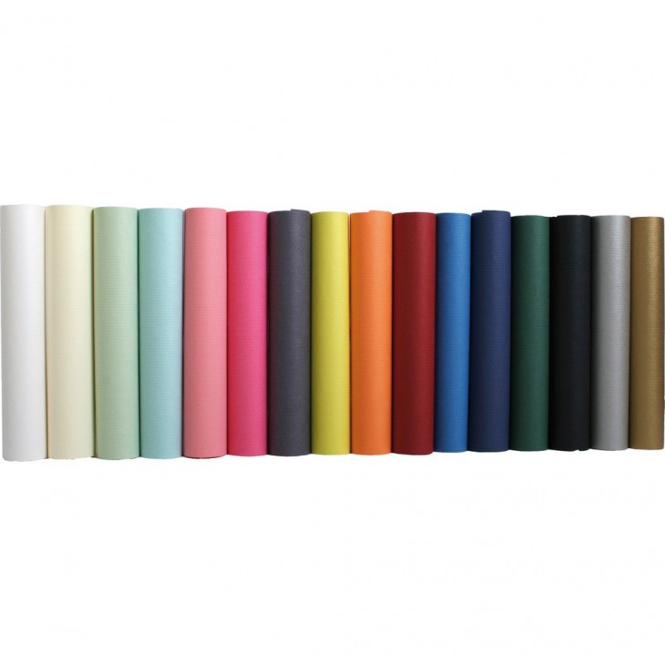 Coloured kraft roll 3x0.70m in display of 50 rolls assorted.