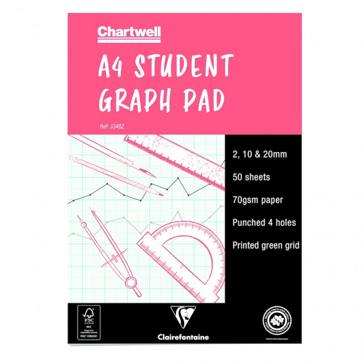 Clairefontaine Chartwell Student Graph Pad 2, 10 & 20mm (A4).
