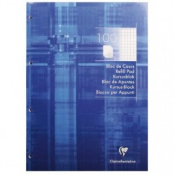 Bloc de cours encollé grand côté A4 200 pages détachables perforé 4 trous petits carreaux Bleu électrique._1