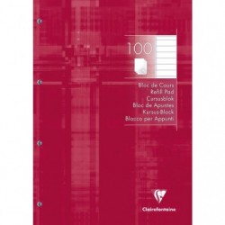 Bloc de cours encollé grand côté 21x29,7cm 200 pages détachables perforé 4 trous ligné Rouge framboise.