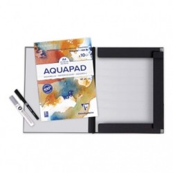 Clairefontaine/Molotow, COMPETENCE SET Aquarell, Zeichenmappe dunkelgrau mit 1 Aquapad A4, 1 Aqua Color Brush und 1 Blackliner B_1