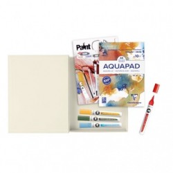 Clairefontaine/Molotow, COMPETENCE SET Aquarell, Box elfenbein mit 1 Aquapad A5, 1 Block PaintON A5 Farben sortiert und 4 Aqua C_1