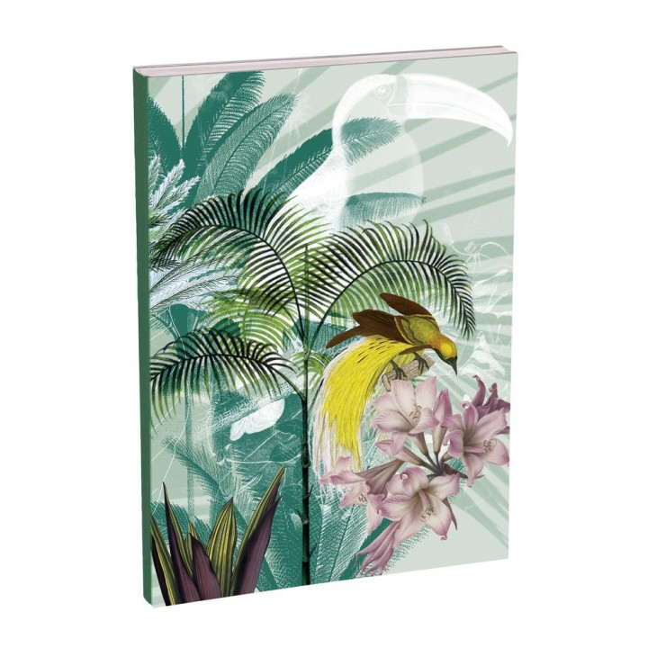 Jungle harmony, Carnet broché A5 - 14,8 x 21 cm, dos toilé, couverture rigide, 160 pages, ligné, pochette à soufflet, tranche de