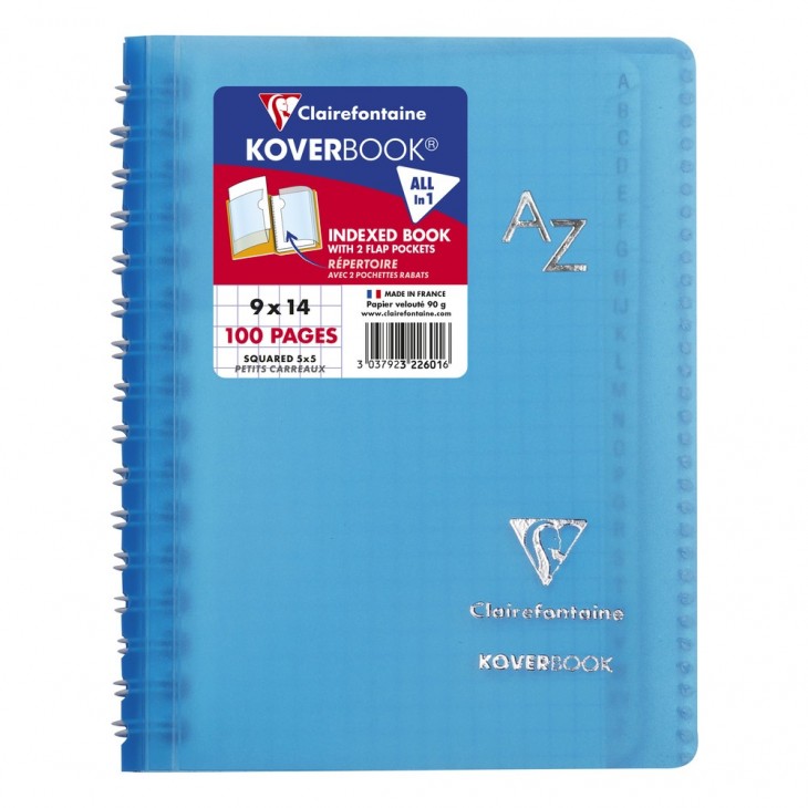 Koverbook répertoire reliure intégrale enveloppante polypro transparent 9x14cm 100p Q.5x5 coloris assortis.