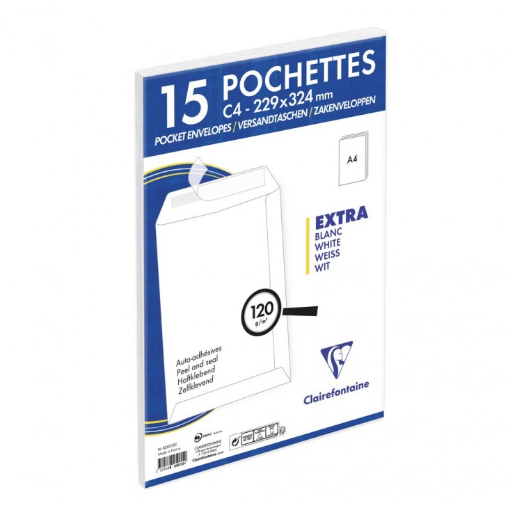 Adheclair peel and seal 229x324mm 120gsm pocket envelope packed 15s.