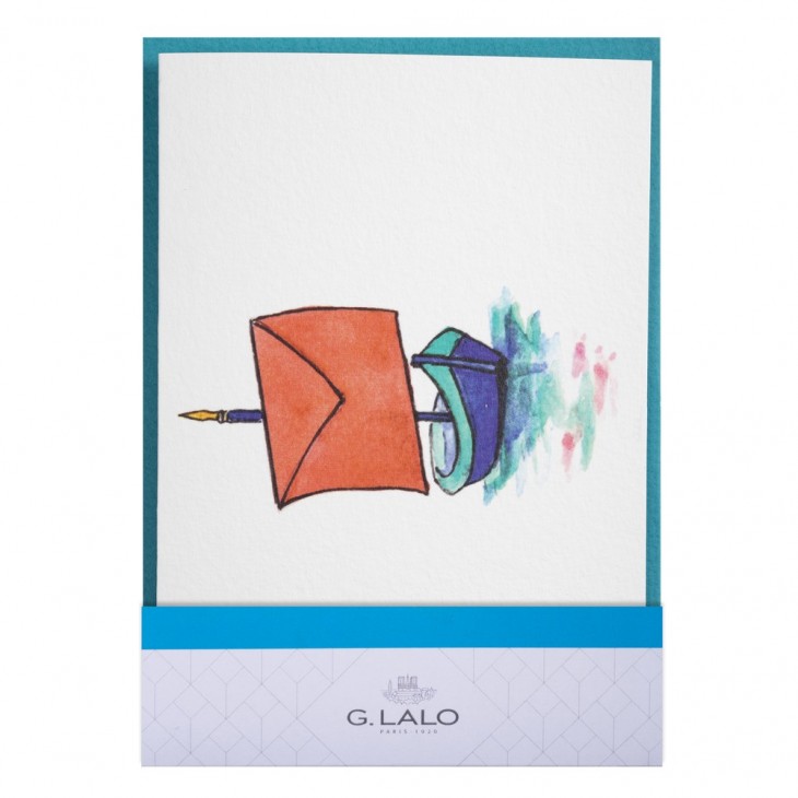 CARTE DOUBLE + ENVELOPPE C6 ENCRE&PLUME, SOUS SACHET.