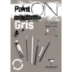 Clairefontaine PaintOn Glued Pads A3 Grey 30 Sheets 250g.