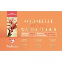 Etival watercolour pad glued on 4 sides cold pressed 300g 10x15cm 25 sheets.