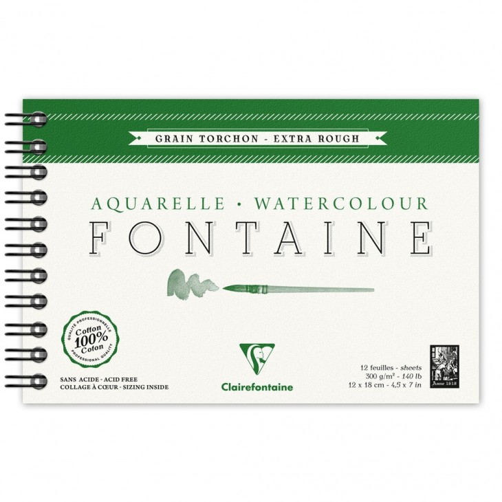Papier Aquarelle Fontaine 300 g/m² Bloc de 12 Feuilles Grain