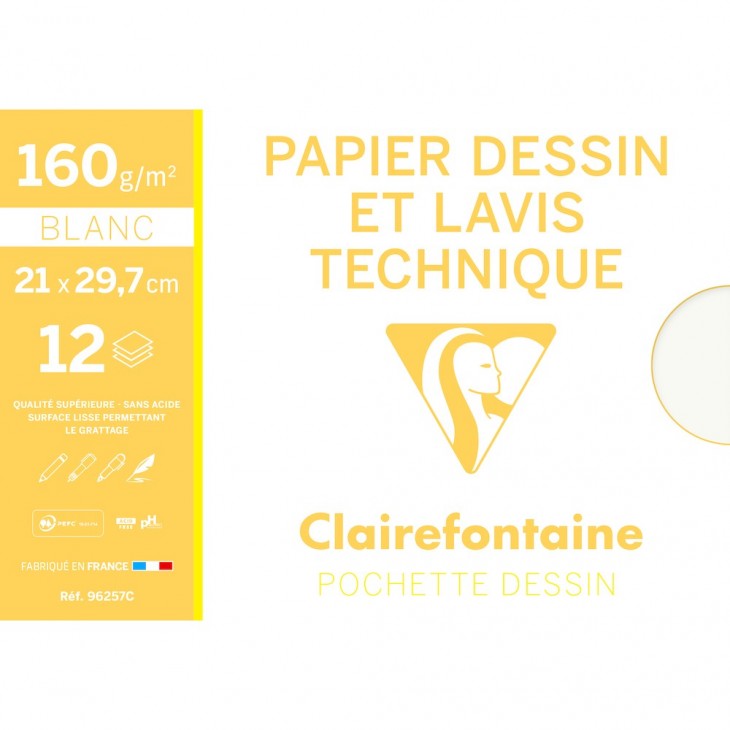 PAPIERS DESSIN: POCHETTE CLAIREFONTAINE DESSIN GRAIN A3 10F 180G