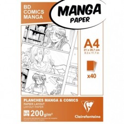 Clairefontaine 94045 C Papier Manga Etui BD/Comic A4 40 feuilles grille simple 210 x 297 mm 200 g 