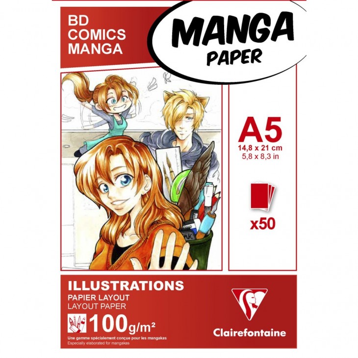Manga Illustrations bloc collé 50F A5 100g. - Clairefontaine