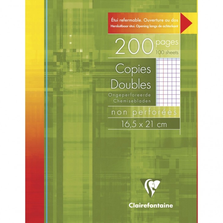 Paquet de 5 étuis de 200 copies doubles perforées Clairefontaine 17 x 22-200 pages séyès 4411C 