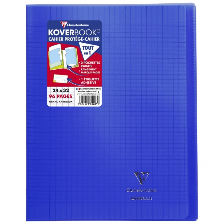 Cahier Koverbook Clairefontaine 24 x 32 cm grand carreaux 96 pages