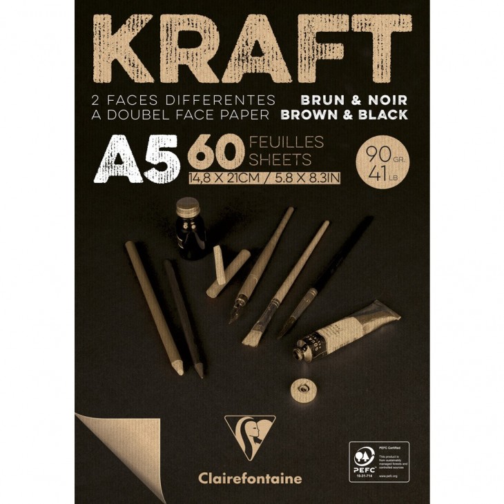 Kraft bi-face bloc collé 60F A5 90g.