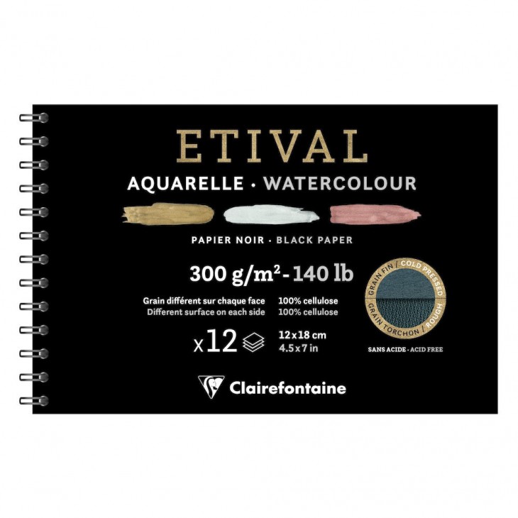 Etival Noir album spiralé 12F 12x18cm 300g double grain.